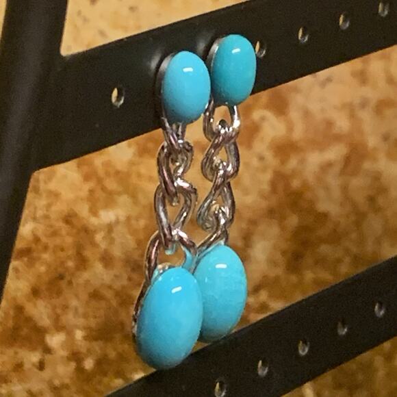 Sterling Silver and Turquoise Earrings Dangle/Drop By EA - Picture 6 of 9